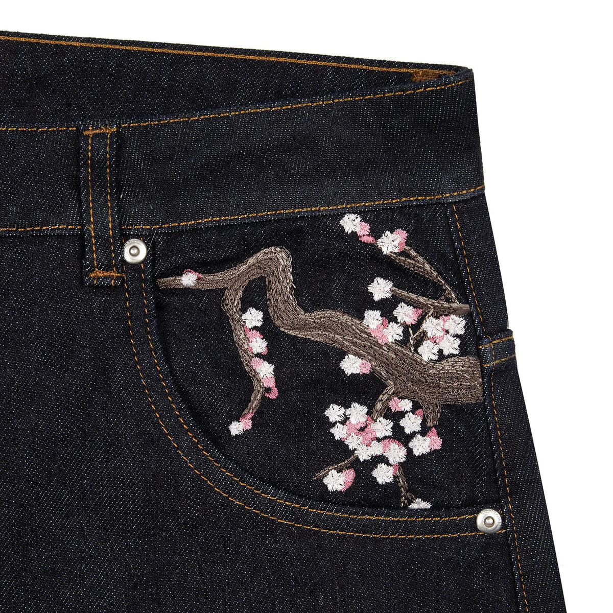 Jean large cerisier brodé broderie