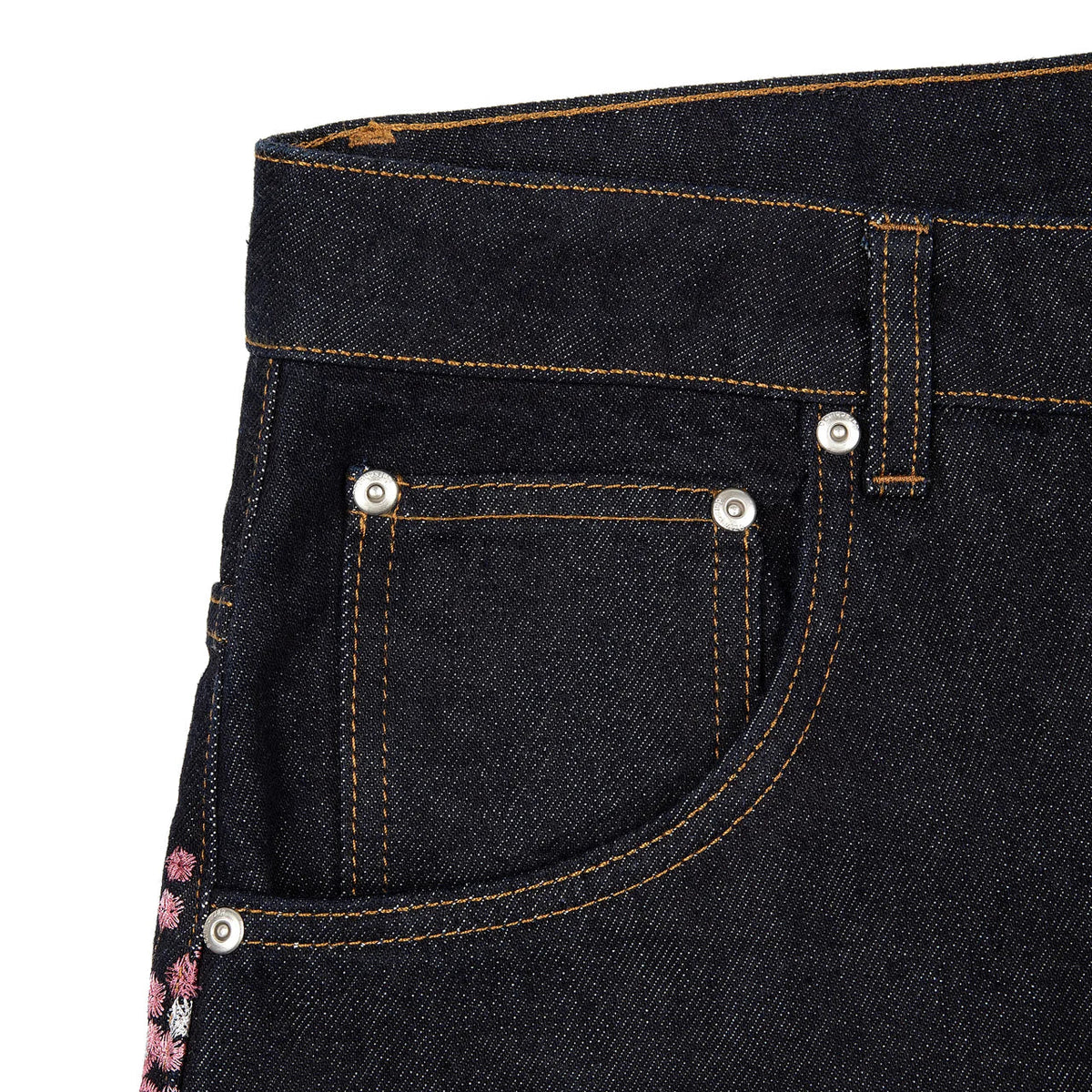 Jean large cerisier brodé poche